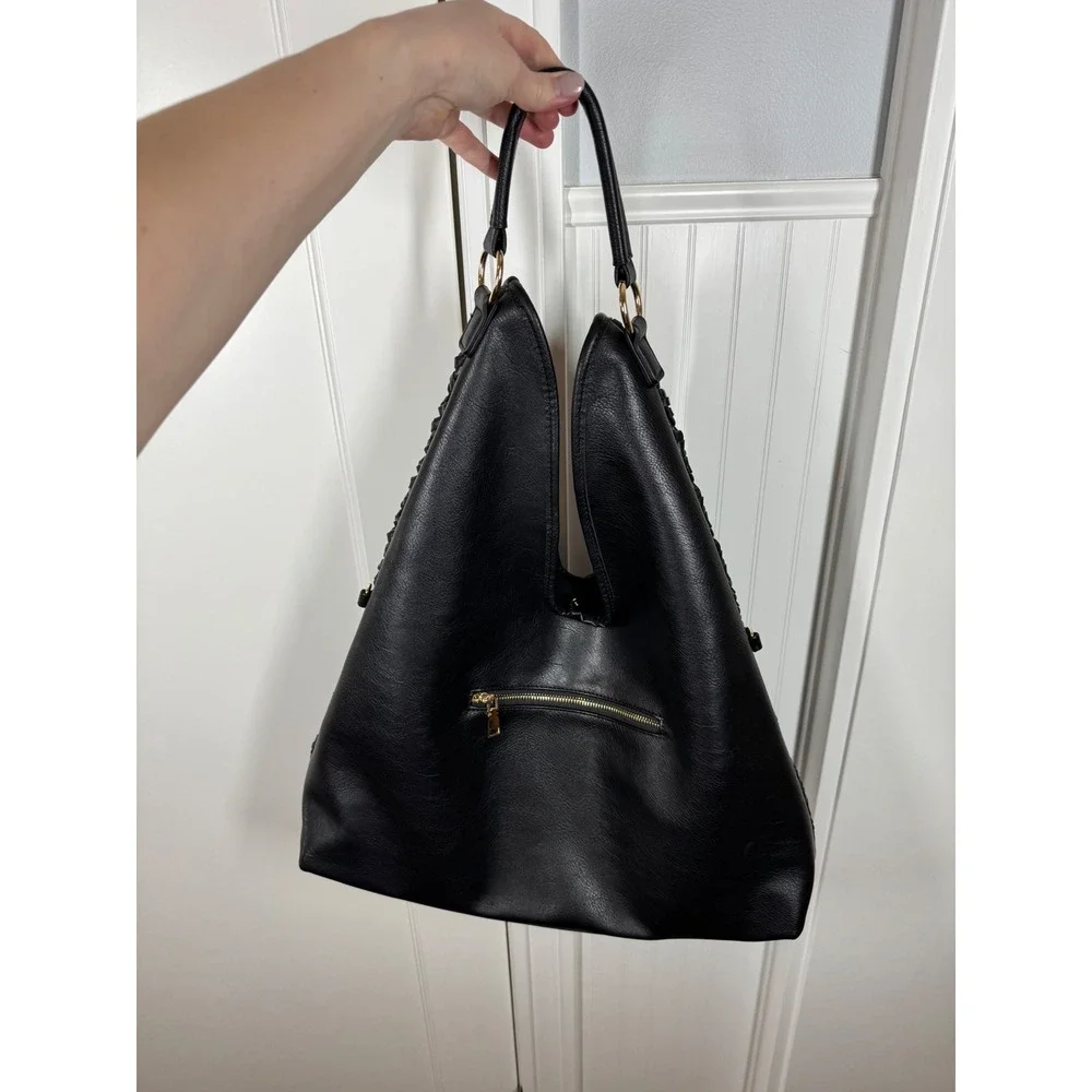 Urban Expressions Hobo Bag Large Black Woven Faux Leather Tote Purse